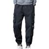 Men Winter Cargo Pants Elastic Waist Drawstring Multi Pockets Jogger Trousers Solid Color Thick Fleece Lining Outdoor Cargo Trousers