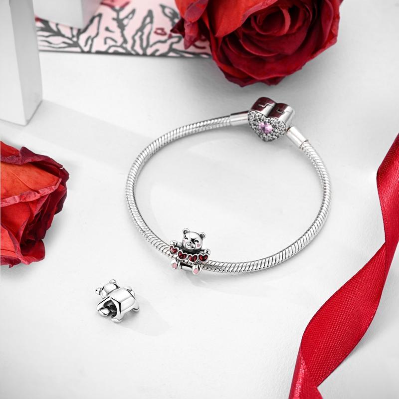 925 Silver Polar Bear Love Bead Happy Bear Series Fit Diy Bracelet Necklace Cute Kids Birthday Party Gifts