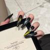 Ручная работа Черные Длинные Ногти Кошачий Глаз – Носимые Накладные Типсы с Наклейками