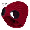 Thermal Windproof Hat Knitted with Goggles, Unisex Winter Hat, Fleece Lined, Cold Protection Knit Cap Warm Skull for Outdoor Cycling Skiing