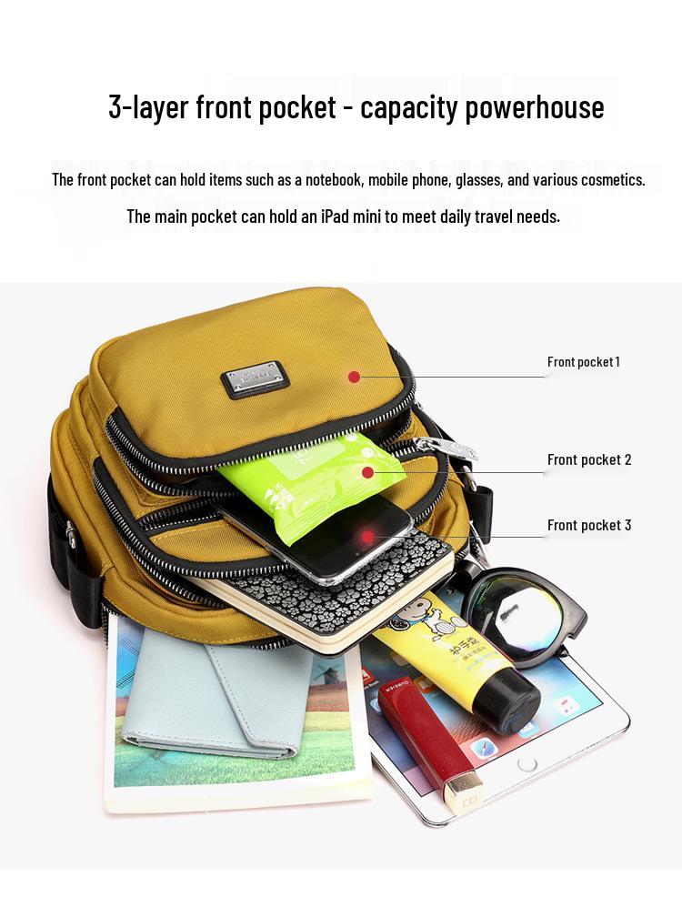 Trendy Nylon Multi-Layer Zipper Crossbody Bag - Simple, Lightweight, and Casual Solid Color Shoulder Bag