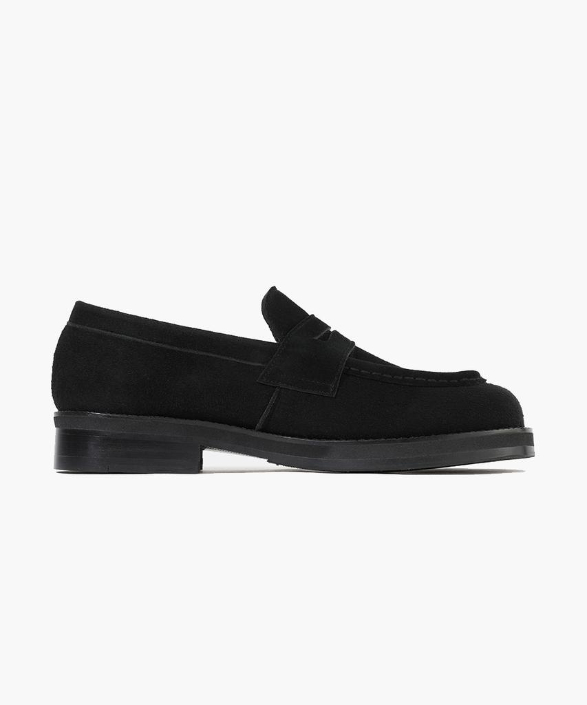 Firenze Atelier Curveline Square Toe Suede Penny Loafers 4060-Qs [Black]
