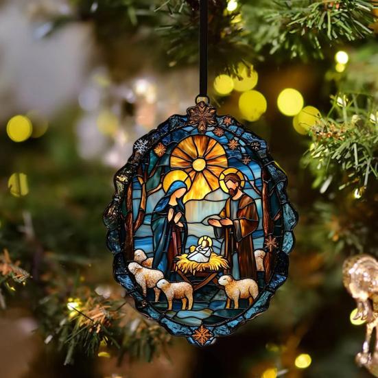 Рождественский вертеп, украшение ручной работы, круглый ловец солнца, первое рождественское украшение для ребенка, христианский религиозный подарок для украшения окна на елку