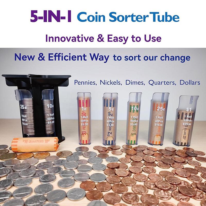 Копилка для монет, органайзер для монет, счетчик, машина с 5 в 1 сортировщиком монет, держателем для трубчатых оберток, эффективный счетчик сдачи, копилка для монет