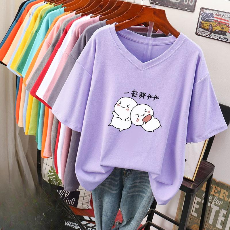 Футболка с коротким рукавом, Свободного кроя, Приталенный топ с V-образным вырезом с принтом для женщин