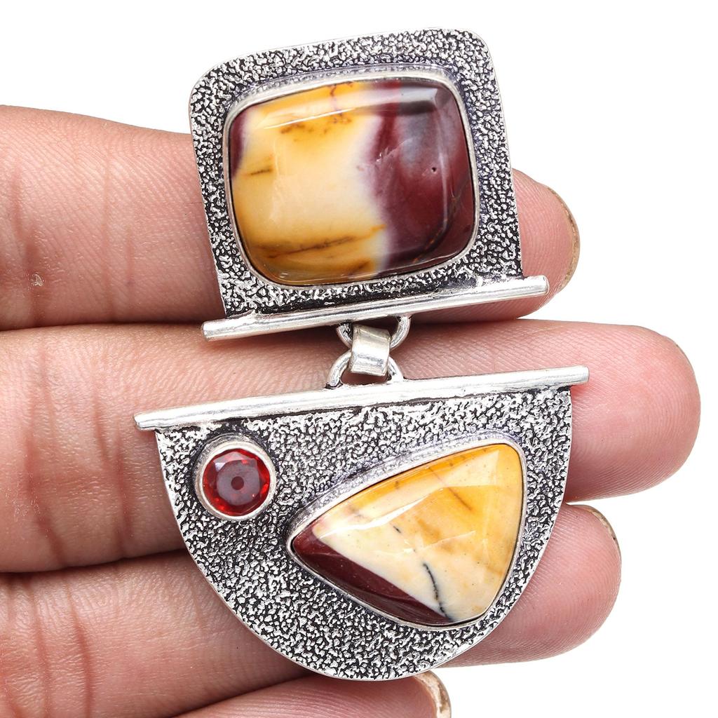 Vintage Designer Wild Horse Jasper Carnelian Garnet Sterling Silver Pendant