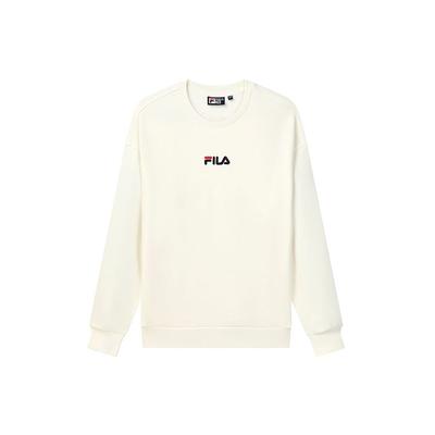 Fila Свитшот пуловер спортивный повседневный с логотипом-надписью на флисовой подкладке, зимний, парный, унисекс, молочно-солевой белый F51U138295FIV