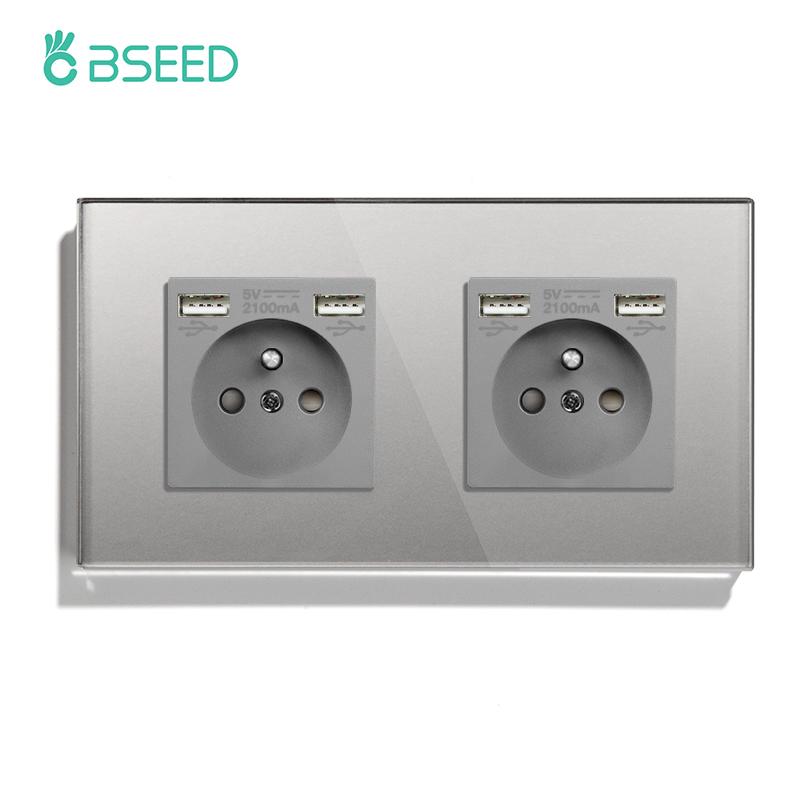 BSEED Розетка настенная французского типа с интерфейсом Type-C 16А порт для зарядки USB силовая розетка панель из хрустального стекла электрическая розетка