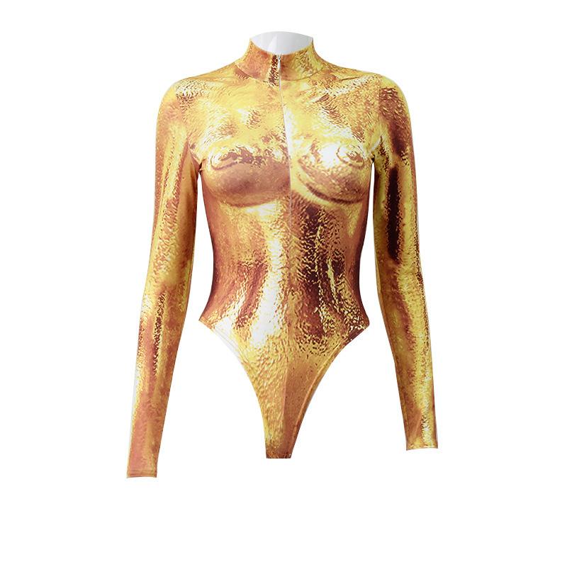 Женский модный принт с черепаховым вырезом, топы с длинными рукавами, боди, комбинезон