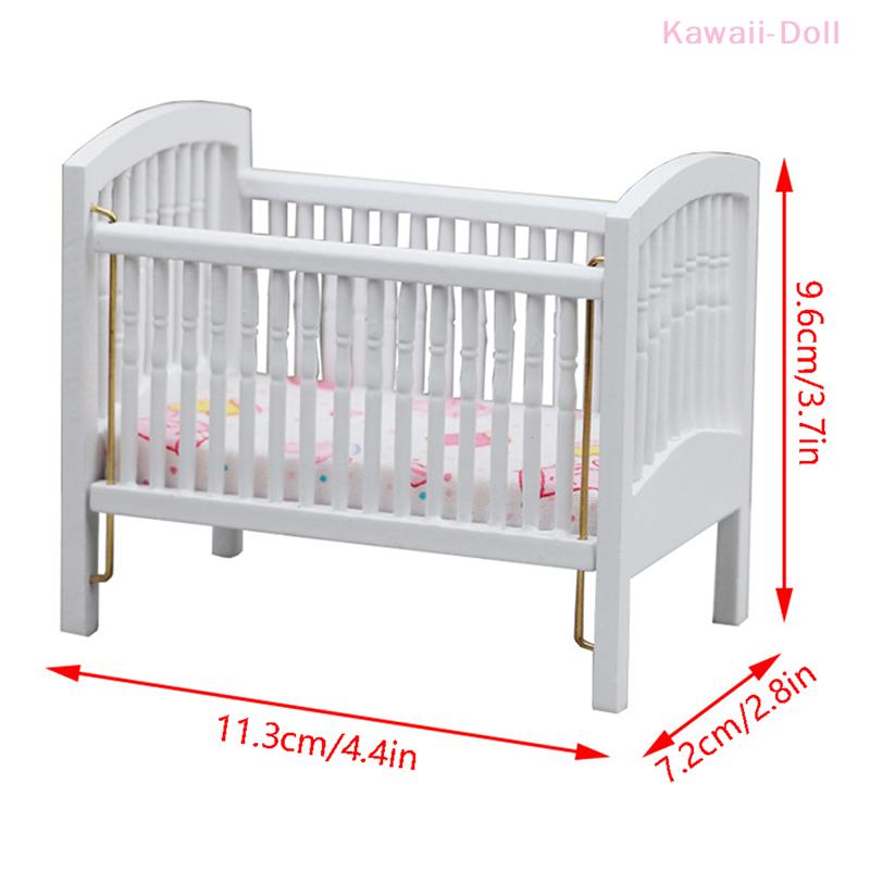 White Miniature Bed Baby Crib Baby Bed Model 1:12 Dollhouse Bedroom Furniture Decor Toy Doll House Accessories