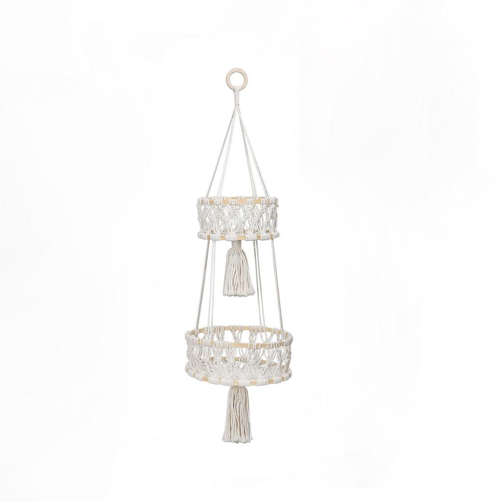 Hand-Woven Cotton Rope Fruit Basket Set: Three-Piece Living Room Hanging Decor.