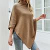 Women Sweater Tops High Collar Solid Color Cape Style Sweater Coat Button Decoration Loose Fit Casual Commuting Knitting Top