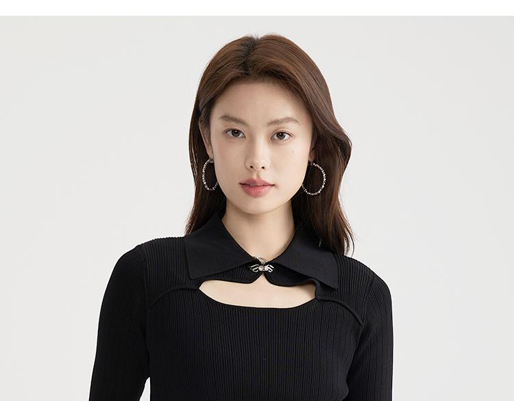 Fashionable slim fit women's short sleeved lapel knitted sweater 2025 spring and summer thin style hollow out small shirt top