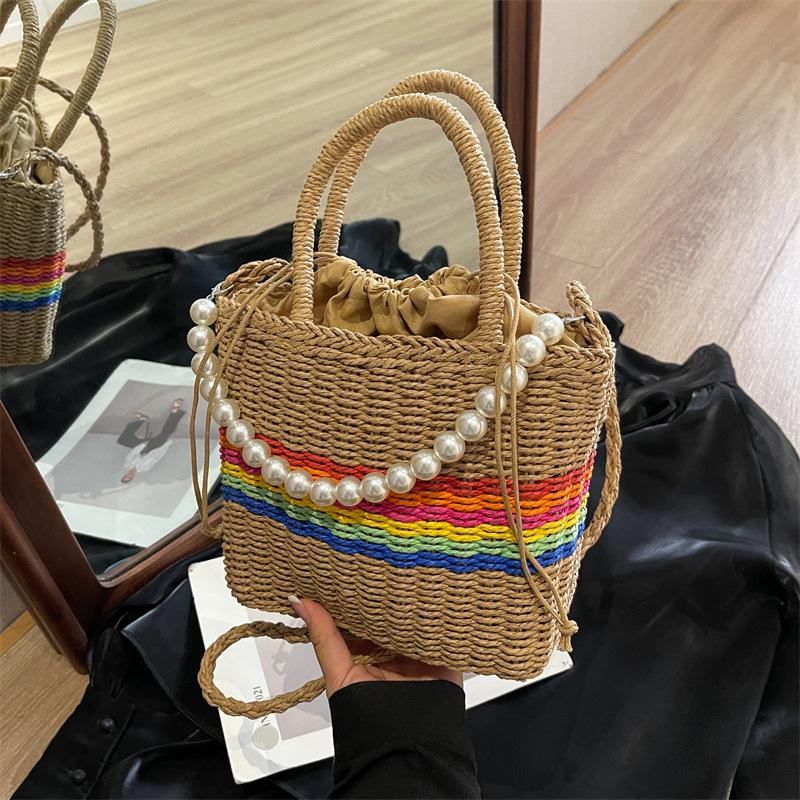 Радужная полосатая плетеная сумка женская новая сумка для отпуска на море портативная сумка через плечо универсальная сумка-мессенджер