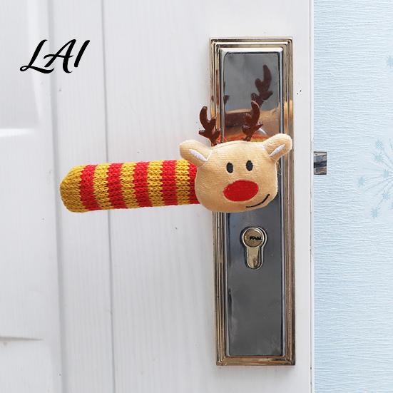 Indoor Winter Home Ornaments Knitted Christmas Doorknob Covers Santa Reindeer Decor Anti‑Slip Protector Sleeves Door Handle Guards Cushion Pads,