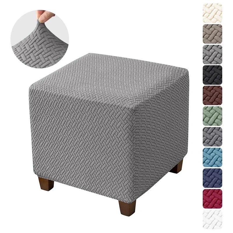1PC Square Elastic Footstool Slipcovers Stretch Jacquard Ottoman Stool Covers All-inclusive Durable Footrest Cover Living Room