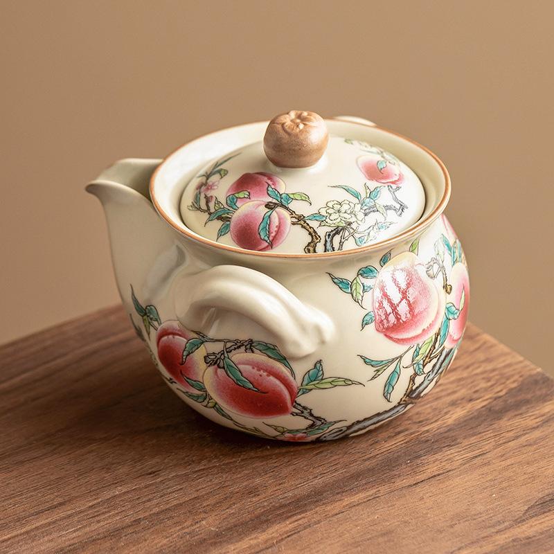 Ru Kiln Pastels Nine Peach Hand Grasp Pot Керамический чайный сервиз Kung Fu Чайник для дома Творческий Не горячий в обращении Фильтр Одиночный горшок
