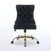Modern Velvet Upholstered Tufted Button Home Office Chair with Golden Metal Base,Adjustable Desk Chair Swivel Office Chair (Black),DE1923BK