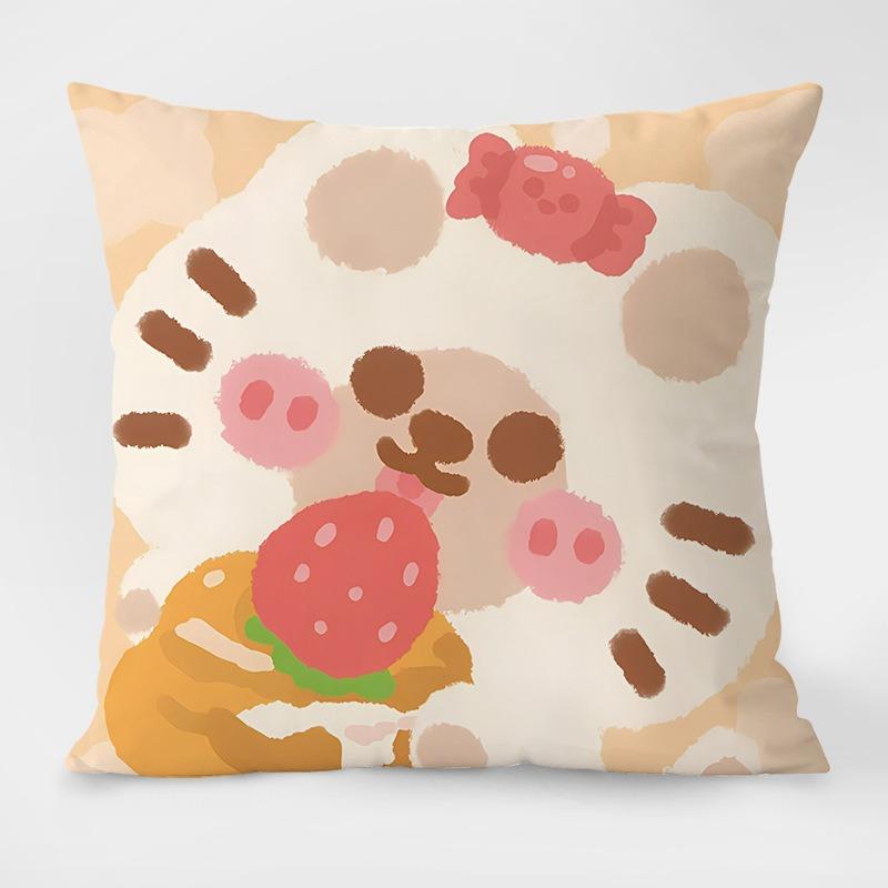 Cute Cartoon Pig Pattern Decorative Pillowcase Living Room Bedroom Square Cushion Pillowcase
