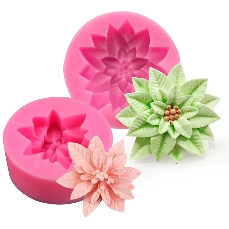 3D Holly Leaf Poinsettia Christmas Flower Силиконовая форма для сахарного ремесла Инструмент из смолы Форма для выпечки кексов Инструменты для украшения тортов из помадки