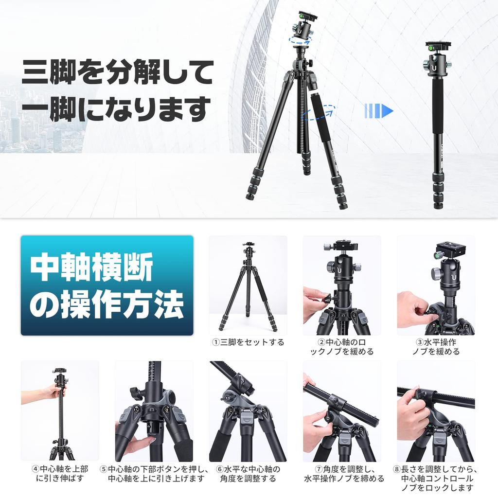 Ulanzi Camera Aerial Photography Tripod with Adjustable Center Axis Micro Telescopic Panoramic Quick Camera Tripod Boom for Rotating Center Aluminum