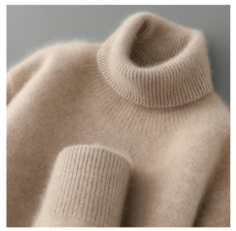 Men's High-Neck 100% Pure Wool Sweater: Thick Long-Sleeve Pullover for Autumn/Winter, Loose Fit Knitted Base Layer.