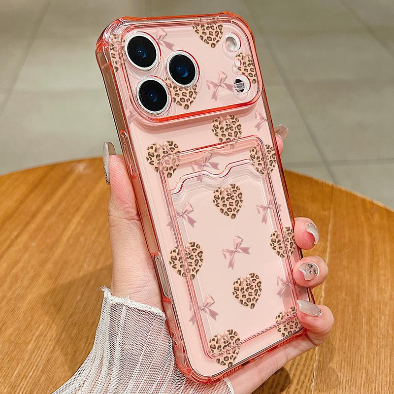 Чехол-кошелек с карманом для карт из ТПУ для iPhone 17 Pro Air 16e 16 15 14 13 Pro Max 12 11, цветной, с узором в виде сердечек, мягкая задняя крышка