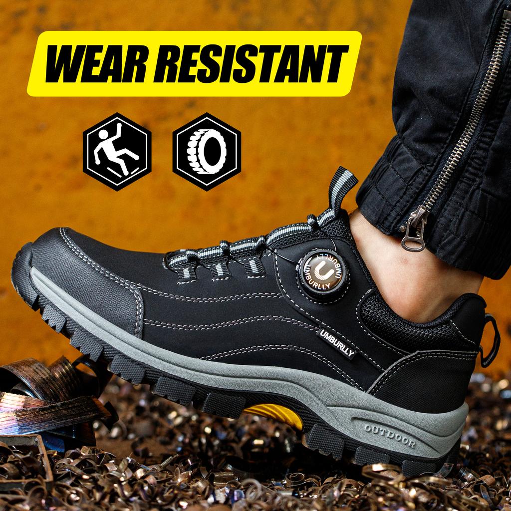 Men's Steel-Toed Safety Shoes With Anti-Crush, Anti-Puncture And Anti-Slip Soles, Fashionable Button Industrial Work Shoes