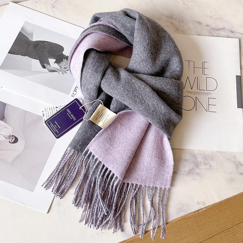 Шарфы из 100% чистой шерсти для мужской осени и зимы, серый двусторонний, высококачественный подарок для парня, мужская кашемировая шаль