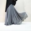 Хлопково-льняная юбка А-силуэта в стиле Мори: Эластичная талия, Длинный, Однотонный, Национальный стиль, Расклешенный