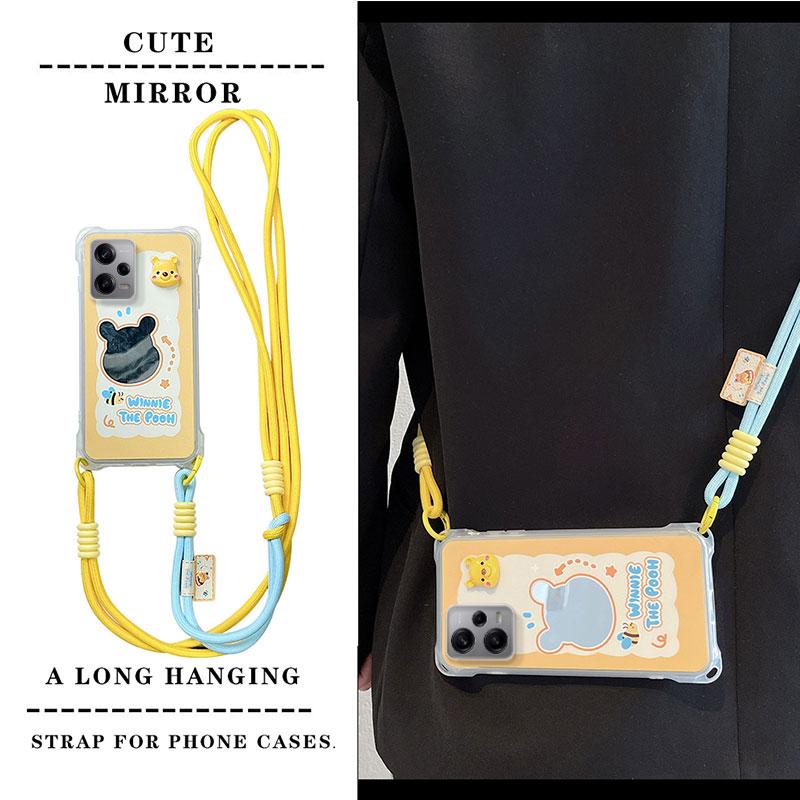 KEYSION Чехол для телефона с ремешком через плечо для Redmi Note 12 Pro 5G, милый мультяшный длинный шнурок, зеркальный противоударный чехол для Redmi Note 12 4G