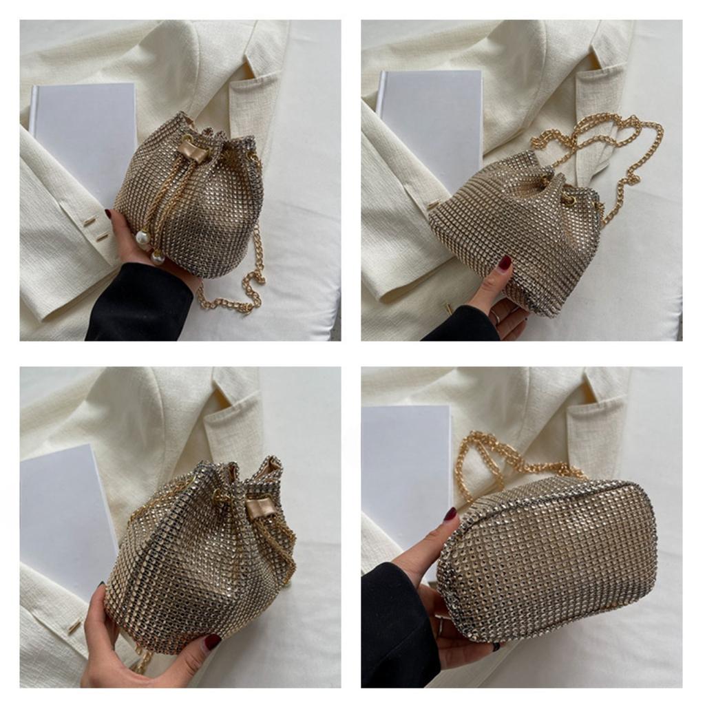Bucket Bag Korean Version Western Style Chain Shoulder Crossbody, Armpit Water Drill Drawstring Bag