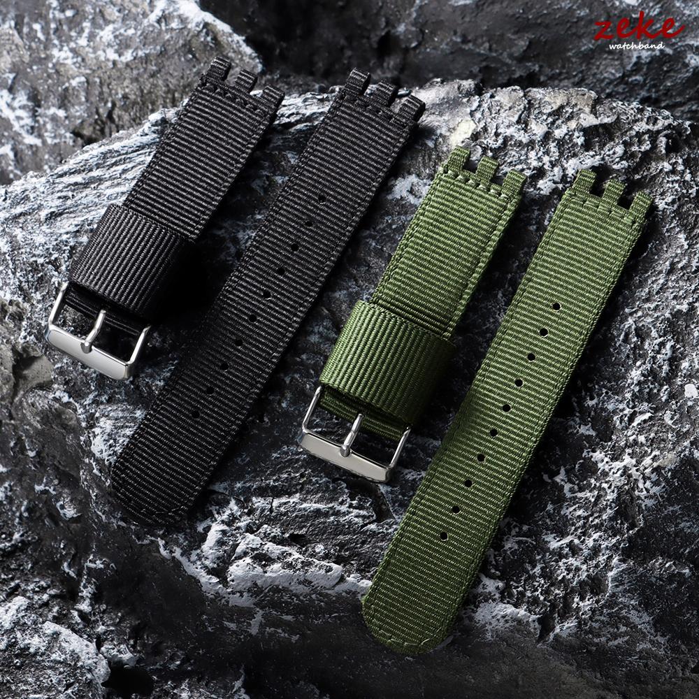 17mm 19mm 20mm Nylon Canvas Watch Band for Swatch Replacement Strap for Military Sports Army Green Wristband Men Women Bracelets