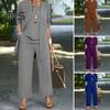 3 Pcs/Set Women Coat Vest Pants Set Long Sleeve Cardigan O Neck Sleeveless Vest Elastic Waist Wide Leg Trousers Casual Loose Pantsuit Fall Spring