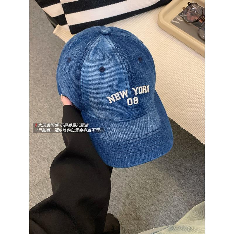 Spring and Summer Washed Retro Denim Embroidered Letter Baseball Cap Women's Casual Versatile Cap Men