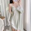 Ice Silk Lace Pajama Set: Summer Nightgown & Robe with Chest Pad