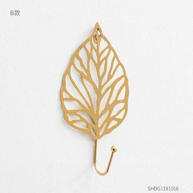 Скандинавский Легкий Роскошный Золотой Лист Настенный Крючок для Одежды Без Пробивания Отверстий Настенная Вешалка для Одежды Крючок для Ключей Декорация Домашнее Хранение