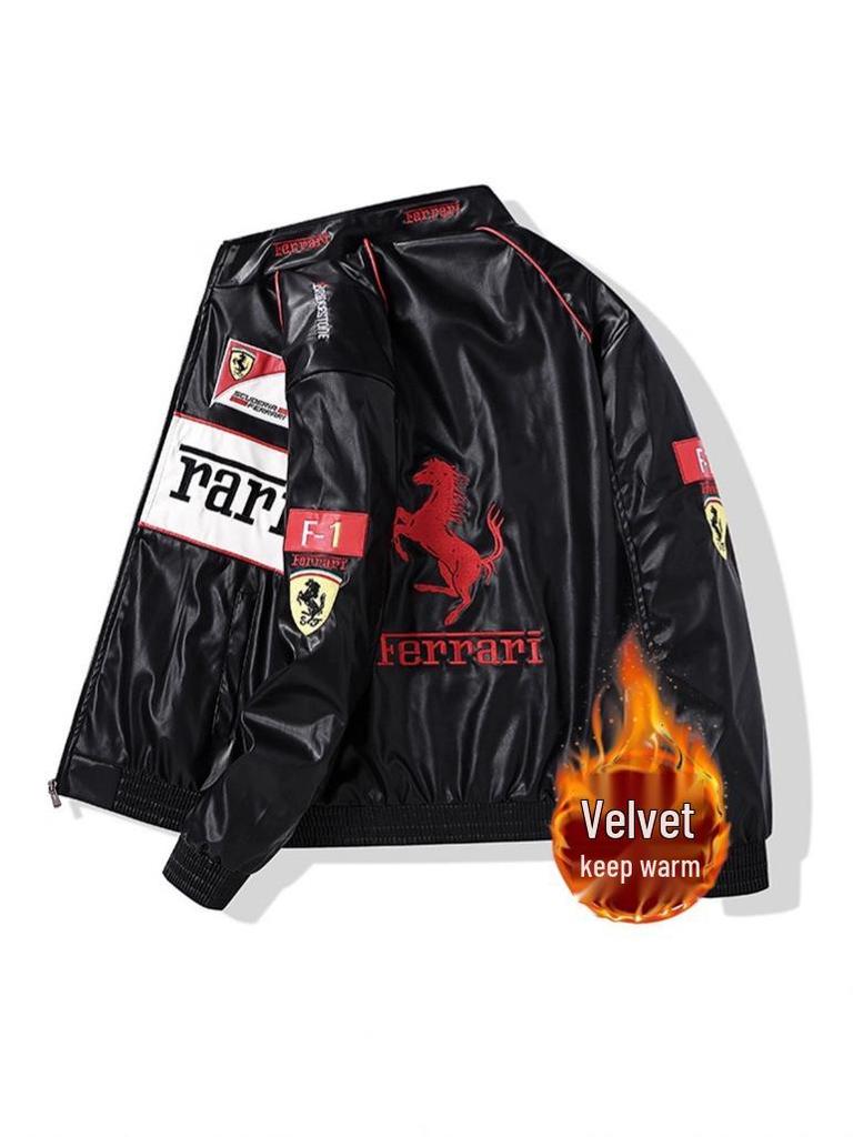 Мотоциклетная куртка из ПУ-кожи с флисовой подкладкой и американской вышивкой