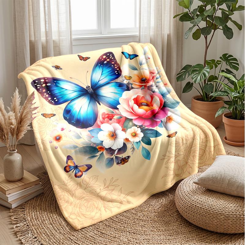 Unicorns Among Flowers and Butterflies Theme blanket Lightweight Warm Flannel Blanket Decorative Throw Blanket for Home Decoration