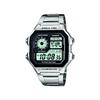 Мужские кварцевые цифровые часы Casio AE-1200WHD-1AVEF - Черный циферблат - Серебристый браслет из нержавеющей стали