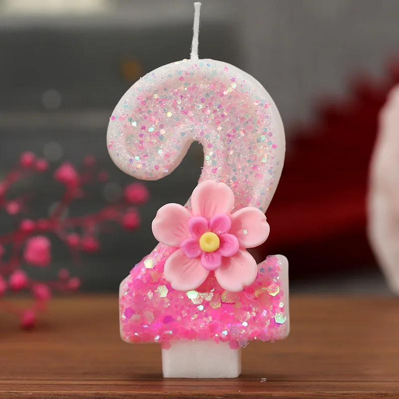 Birthday Candle Cake Topper Colour Changing Creative Number 0-9 Candle Flowers Digital Candles Girl Birthday Party Decoration