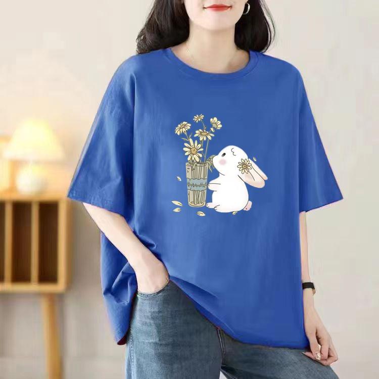 2024 Девушка Женщины Мультфильм Футболка Милые Футболки Хлопок Короткий Рукав Принт Топы