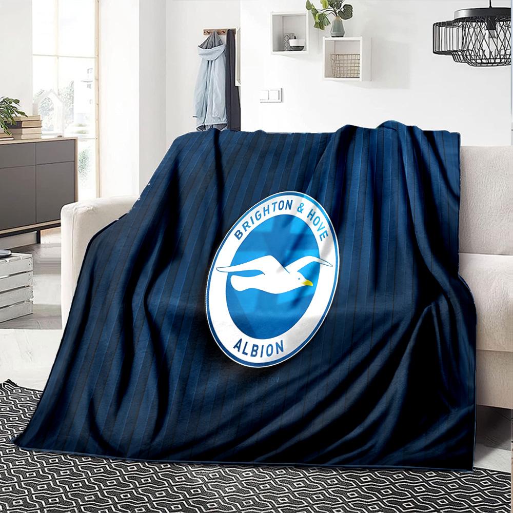 Brighton & Hove Albion Crest Flannel Blanket, Soft Polyester, Modern Design, All-Season for Camping, Travel, Gifts for holidays or birthdays