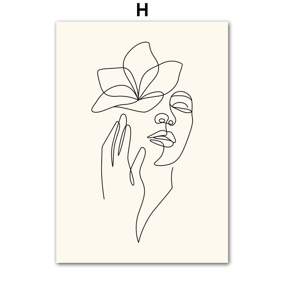Настенное искусство, акварельная линия, цветочная девушка, тело, лицо, холст, картина, минимализм, домашний постер, украшение для гостиной, принты, фотографии