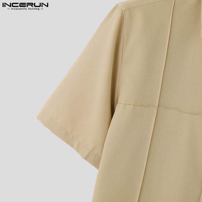 INCERUN Мужские летние рубашки с лацканами и пуговицами, повседневная рабочая одежда, офисные топы