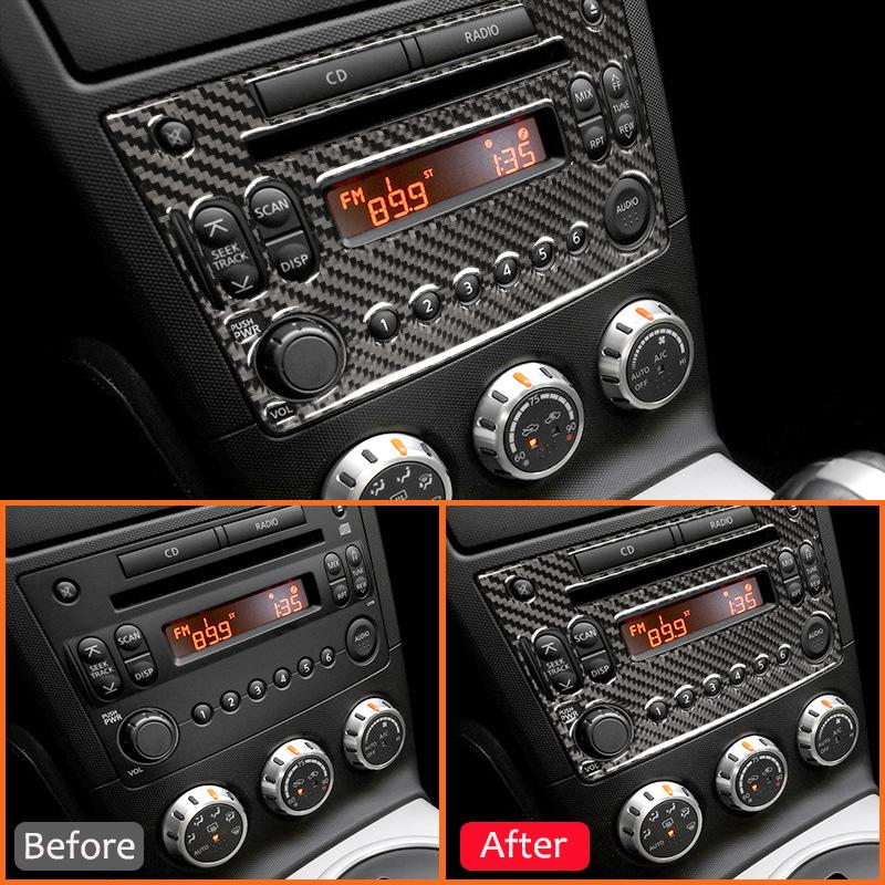 Наклейки-рамки с кнопками и ручками для центральной консоли и мультимедийной CD-панели из углеродного волокна для Nissan 350Z 2003-2009 Автоаксессуары