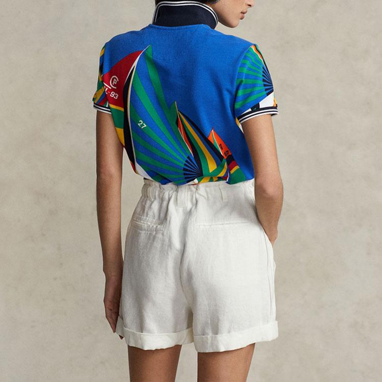 Polo Ralph Lauren SS22 Поло с коротким рукавом из хлопка с вышивкой логотипа, в полоску, в морском стиле, женские топы, многоцветный WMPOKNINCU20408-999