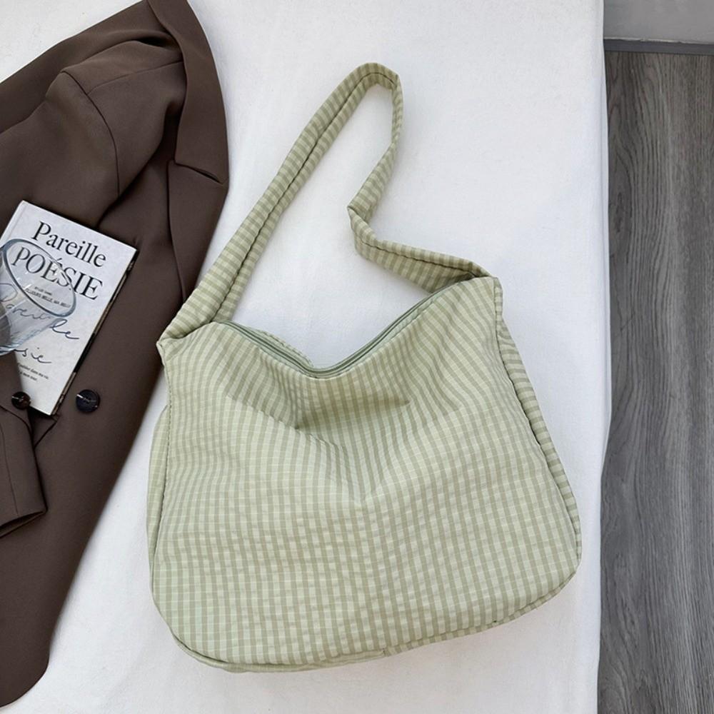 Casual Nylon Plaid Shoulder Bag Large Capacity Casual Striped Tote Bag Light Weight Commut Crossbody Bags Women