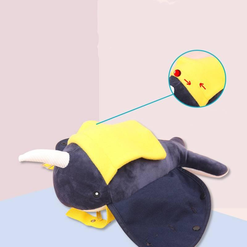 Simulation Blue Narwhal Plush Stuffed Toy Button Clothes Animal Doll Kid Gift