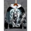 Men'S 3D White Wolf Print Hoodie, Casual Long Sleeve Pullover with Drawstring Pocket, 100% Polyester Slight Stretch Men Clothing